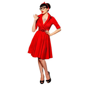 Deadly Dames Micheline Pitt Pinup Haunted Housewife Red 50s Swing Dress - Size M